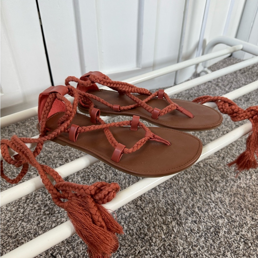 JustFab Braided Lace-Up Sandals in Brown and Orange